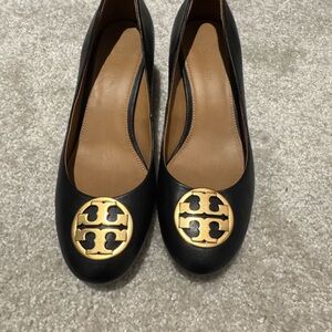 Tory Burch Black Flats with Gold Emblem